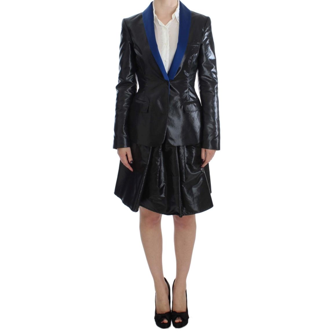 Black Blazer Skirt Suit Blue Contrast Wo Suits main product photo