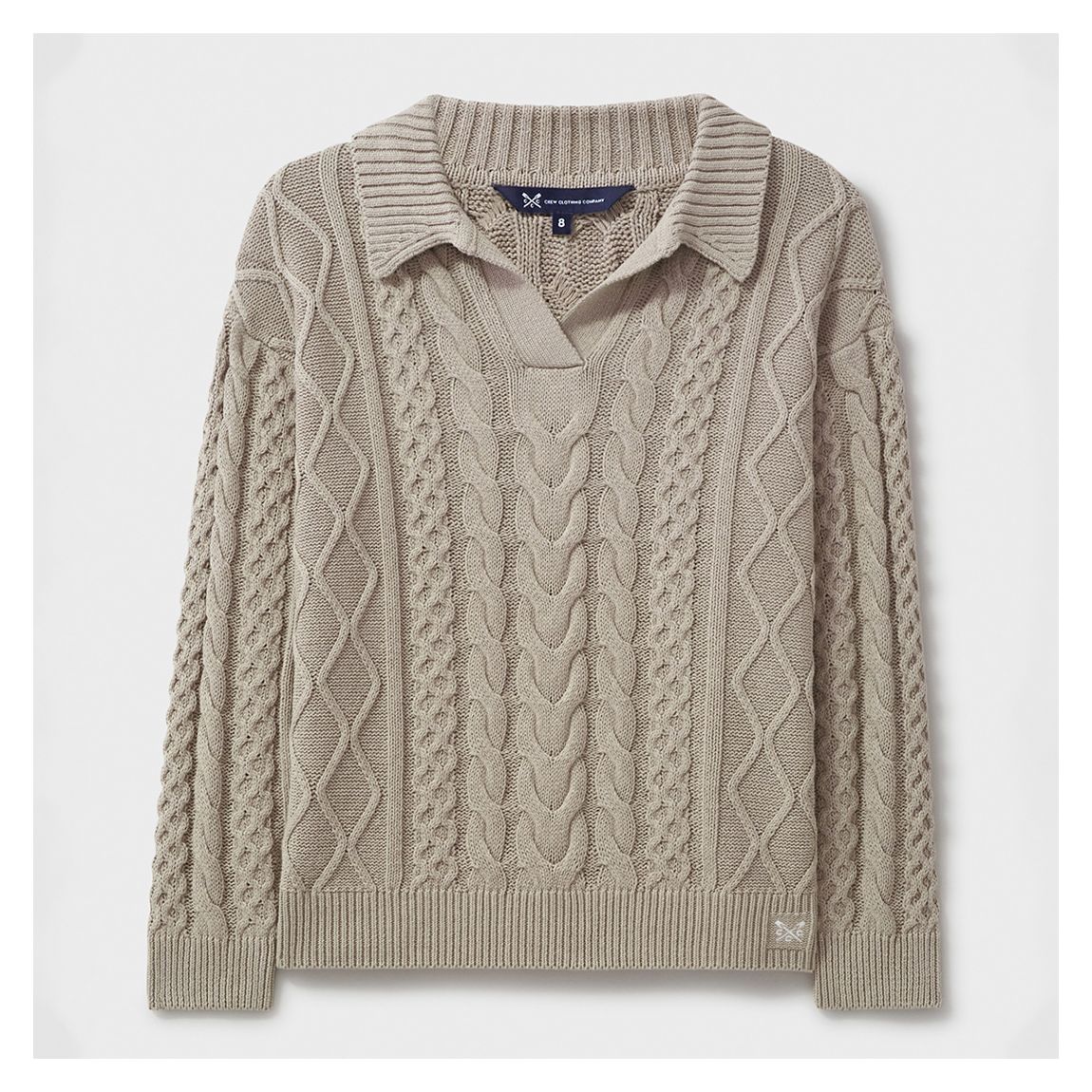 Oatmeal Cable Knit Open Collar Jumper main product photo
