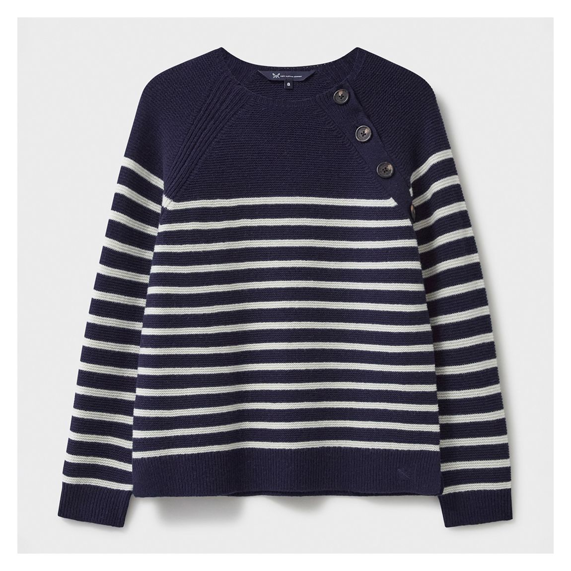 Navy/ White Stripe Harmony Merino Wool Blend Button Detail Jumper main product photo