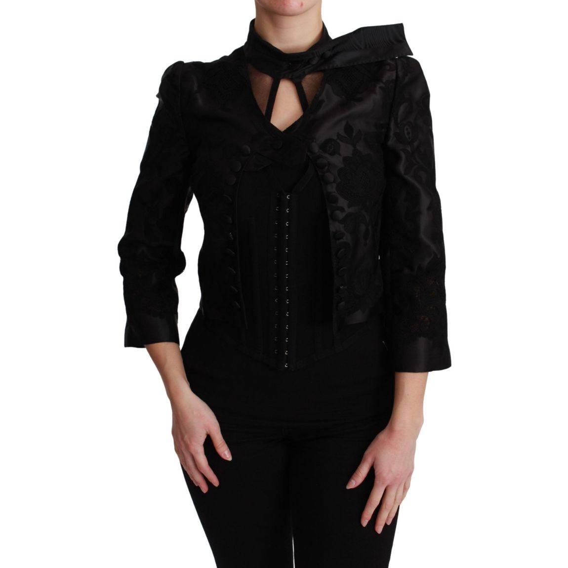 Floral Embroidered Blazer Jacket Wo - Black Suits main product photo