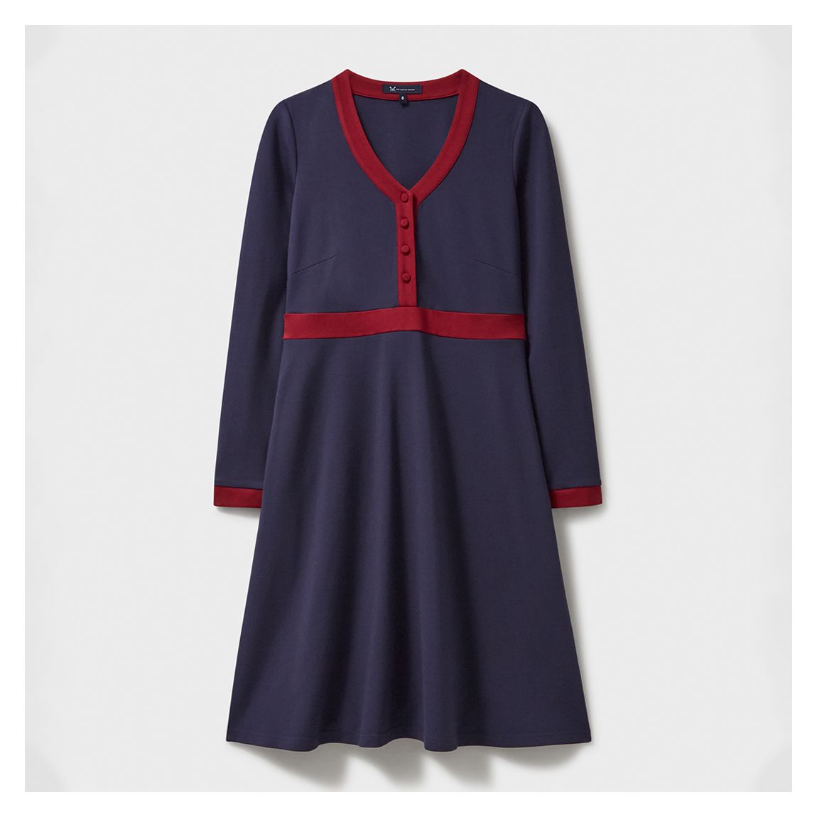 Navy/ Red Contrast Collar Maya Ponte Mini Dress main product photo