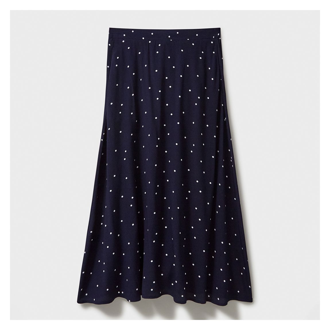 Navy Polka Dot Amber Crepe Midi Skirt main product photo