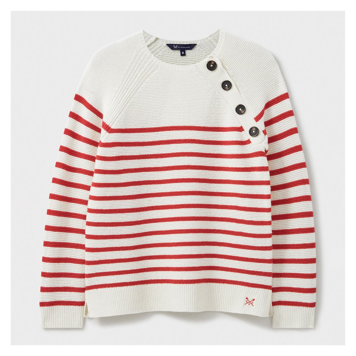 White/ Red Stripe Harmony Merino Wool Blend Button Detail Jumper main product photo