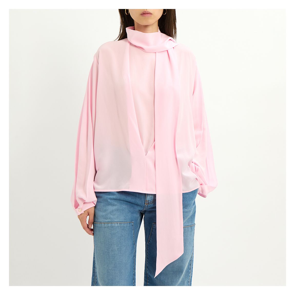 Orchid Pink Scarf Neck Silk Blouse main product photo