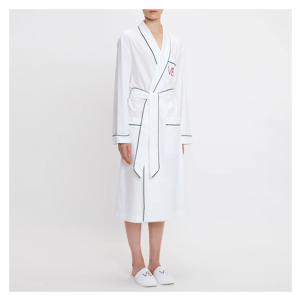 White Piping Detail Cotton Pyjama Robe main product photo