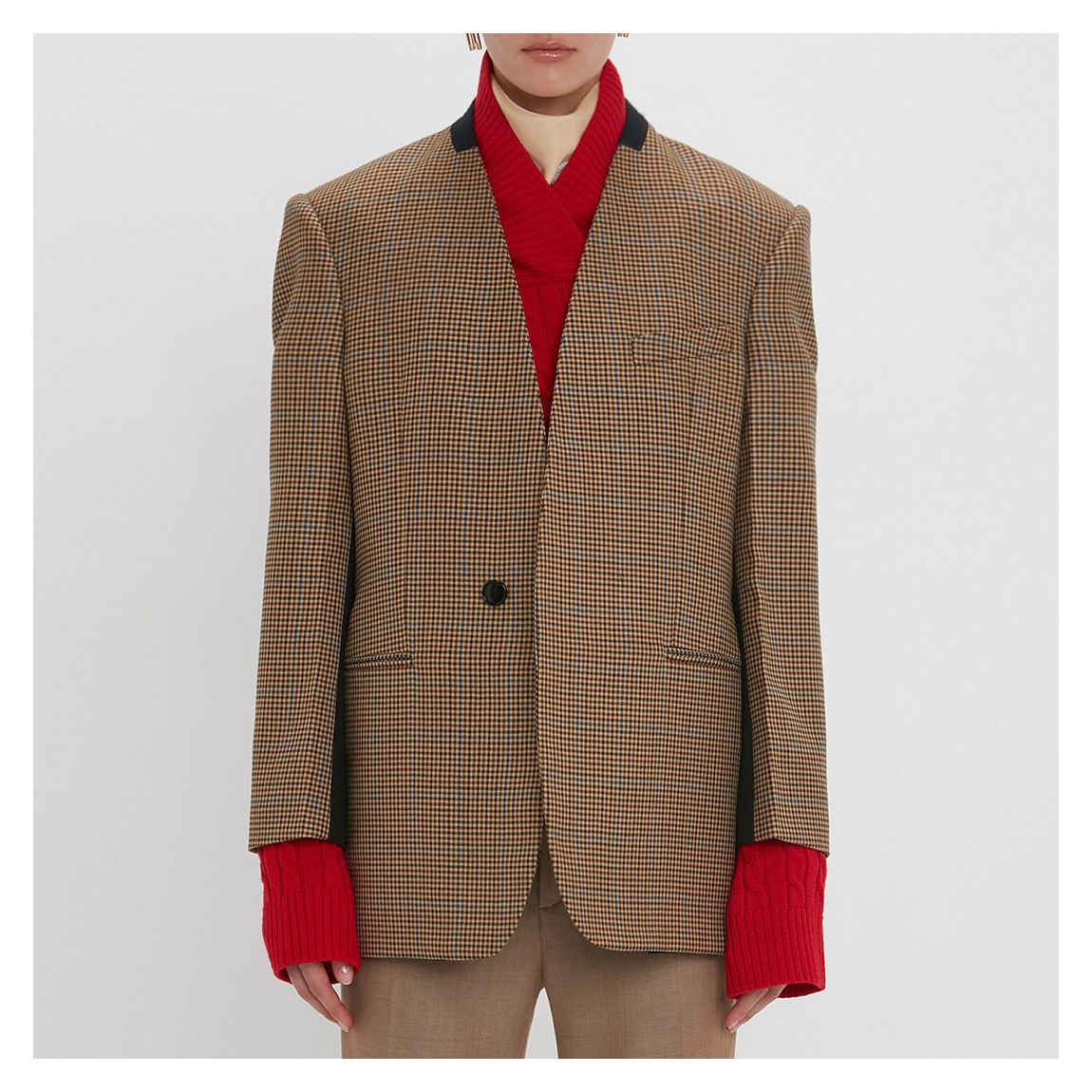 Tobacco Wool Pocket Detail Collarless Jacket main product photo