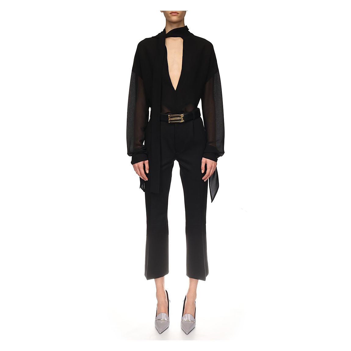 Black Silk Panelled Tie-Neck Blouse main product photo