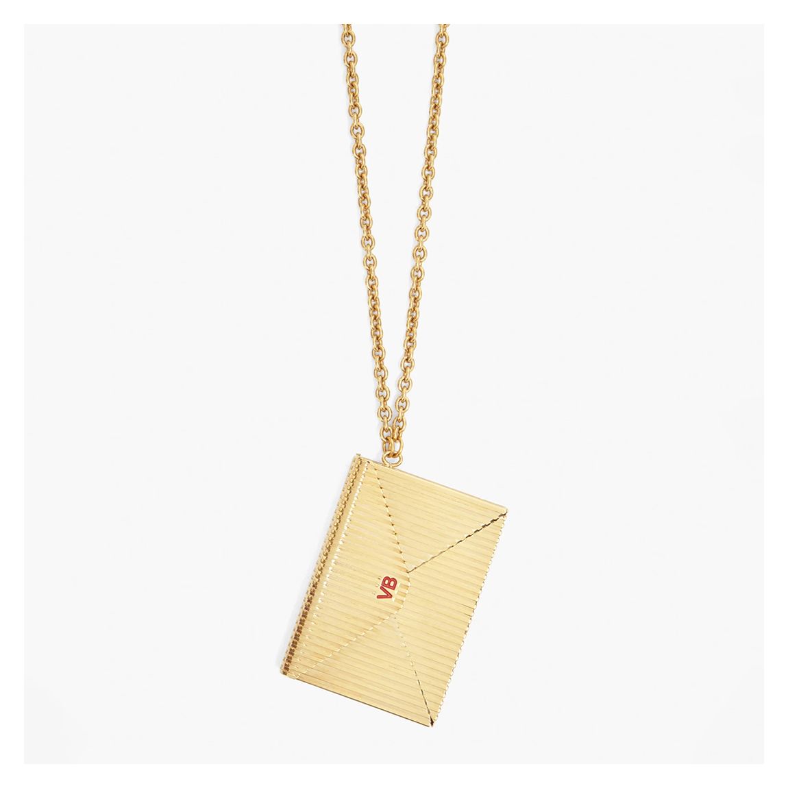 Gold Envelope Necklace Vb03 With Red Enamel Monogram main product photo