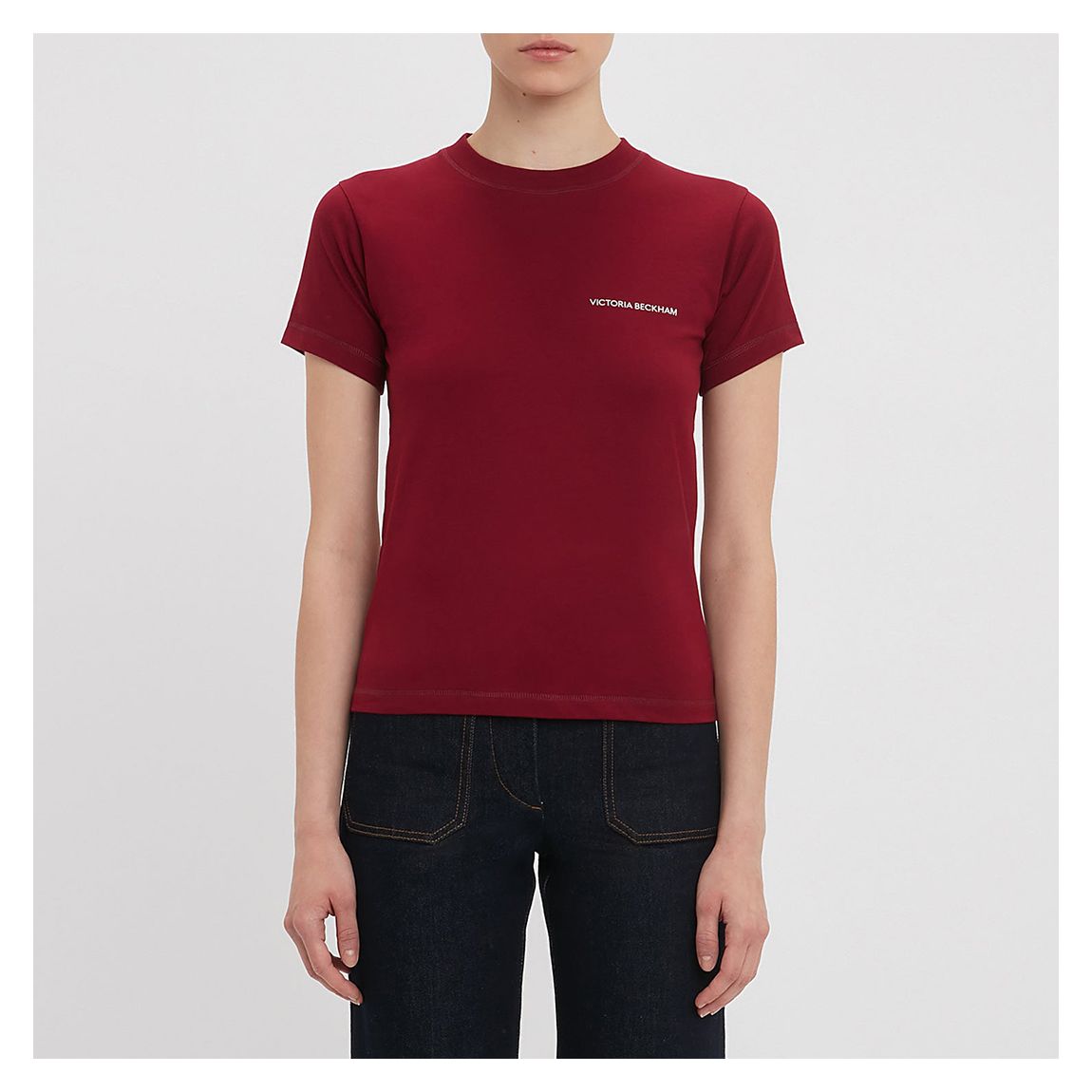 Red Cotton Shrunken Logo Tee main product photo