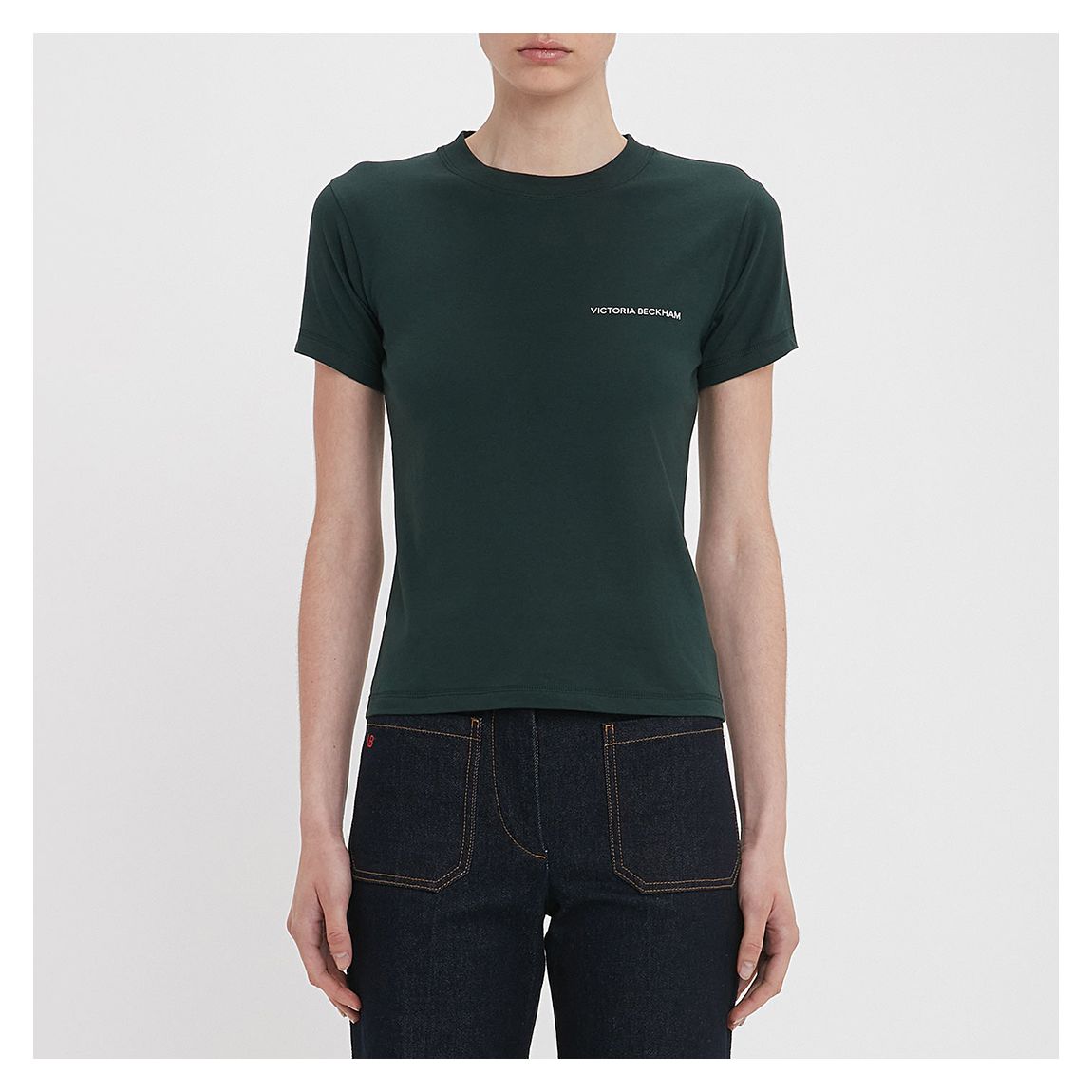 Dark Green Cotton Shrunken Logo Tee main product photo