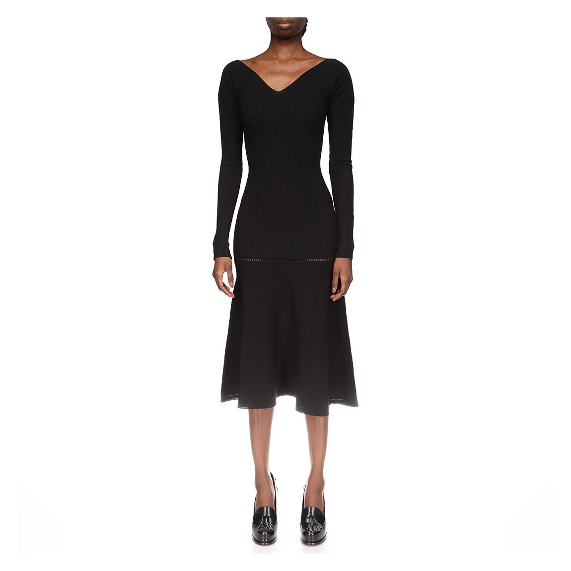 Black Long Sleeve V-Neck Dress main product photo