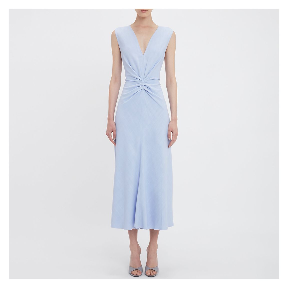 Baby Blue Sleeveless Gathered Waist Midi Dress main product photo