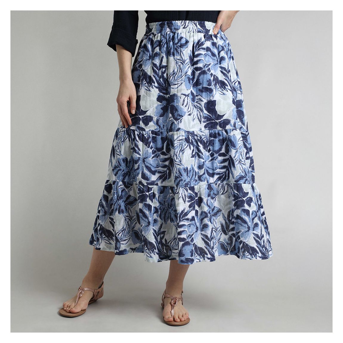 Harini Organic Doublecloth Midi Tiered Skirt main product photo