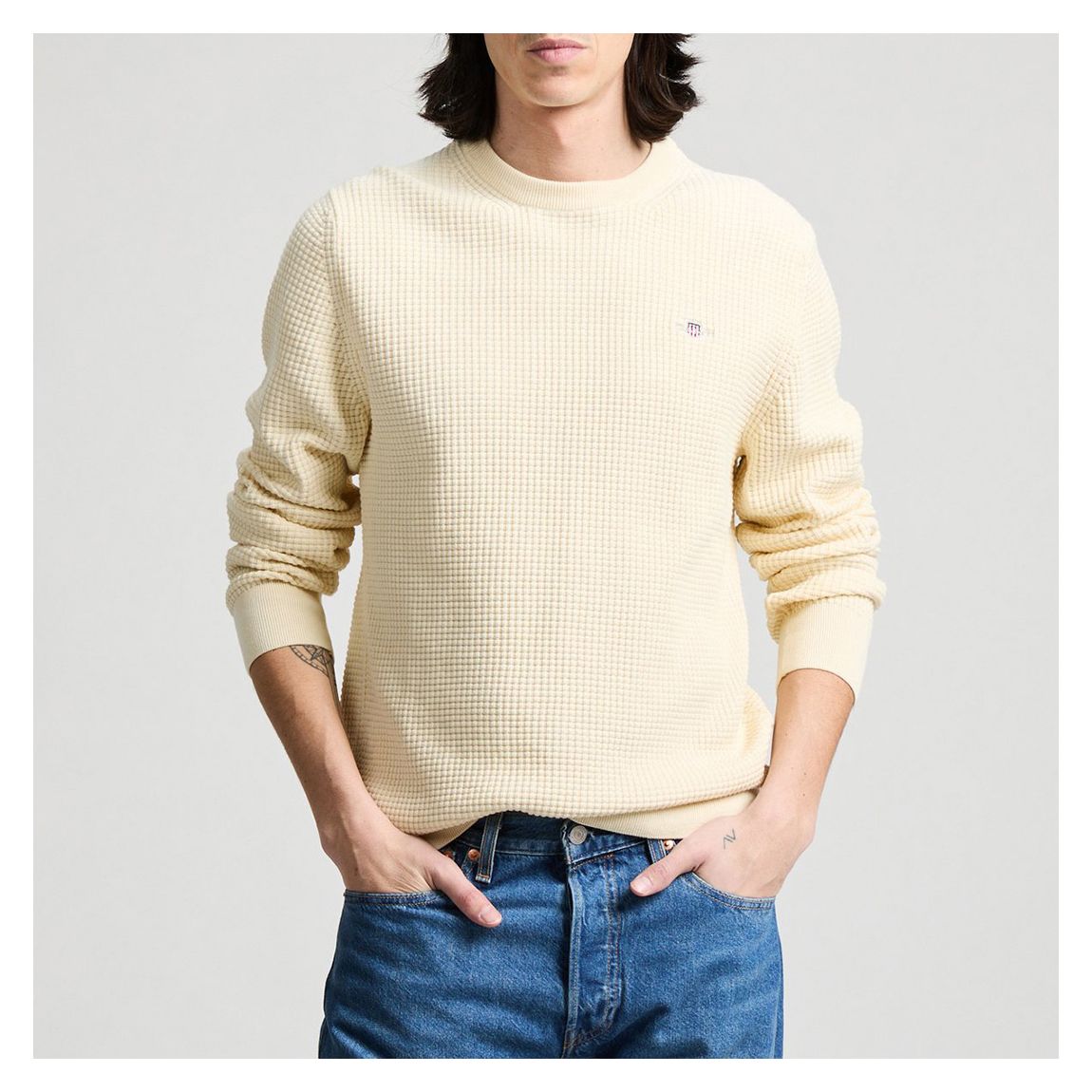 Cream Waffle Textured Sweater main product photo