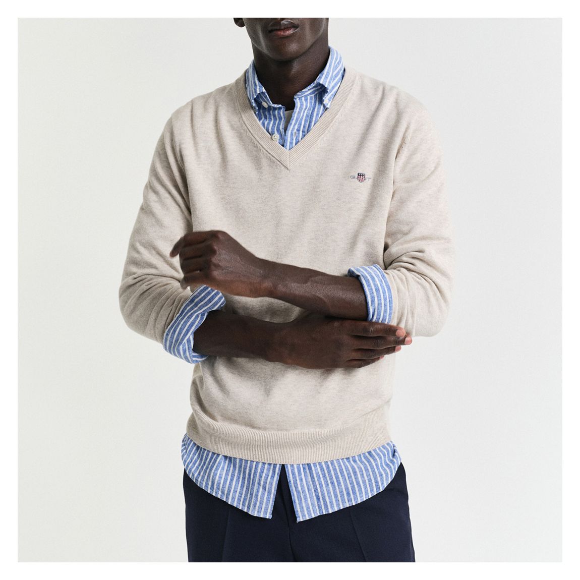 Cream V-neck Regular Sweater main product photo