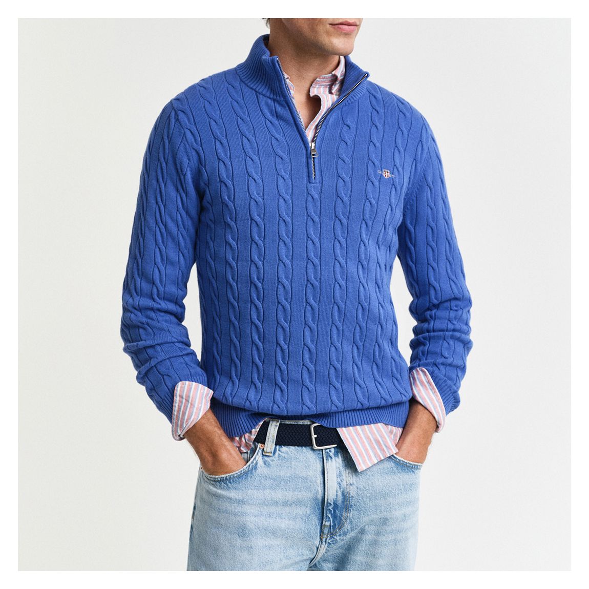 Blue Cable Knit Zip Sweater main product photo