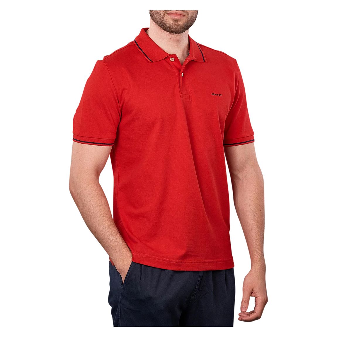 Red Tipping Pique Polo Shirt main product photo