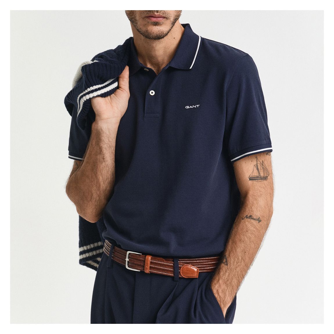 Navy Tipping Pique Polo Shirt main product photo