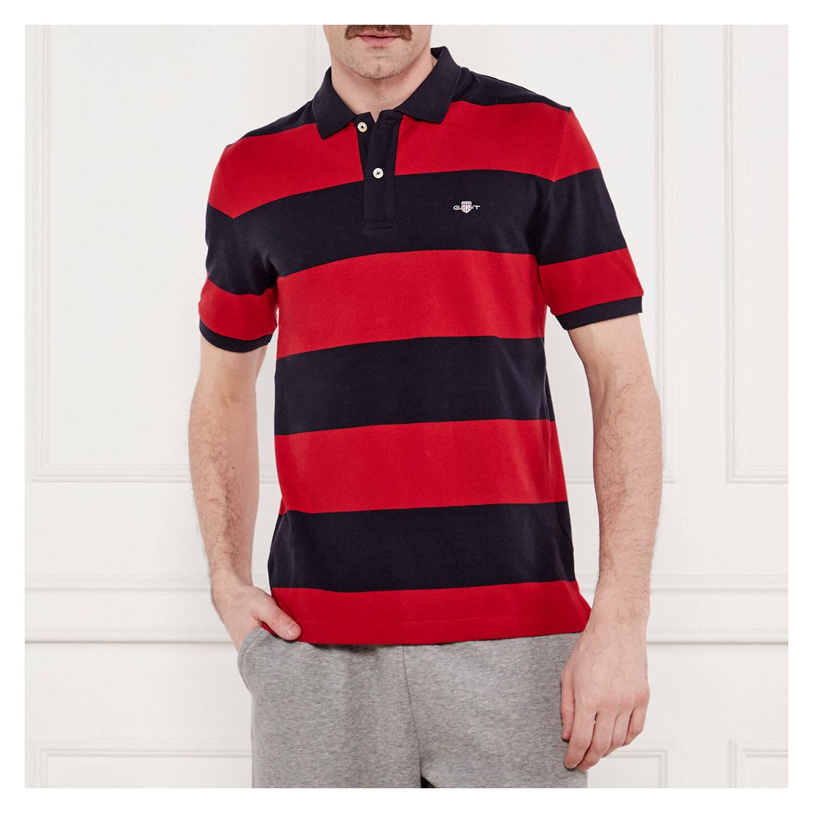Navy/Red Block Stripe Polo Shirt main product photo