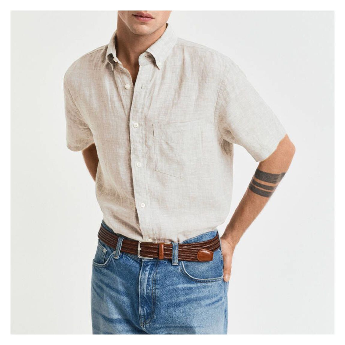 Stone Linen Button Down Shirt main product photo