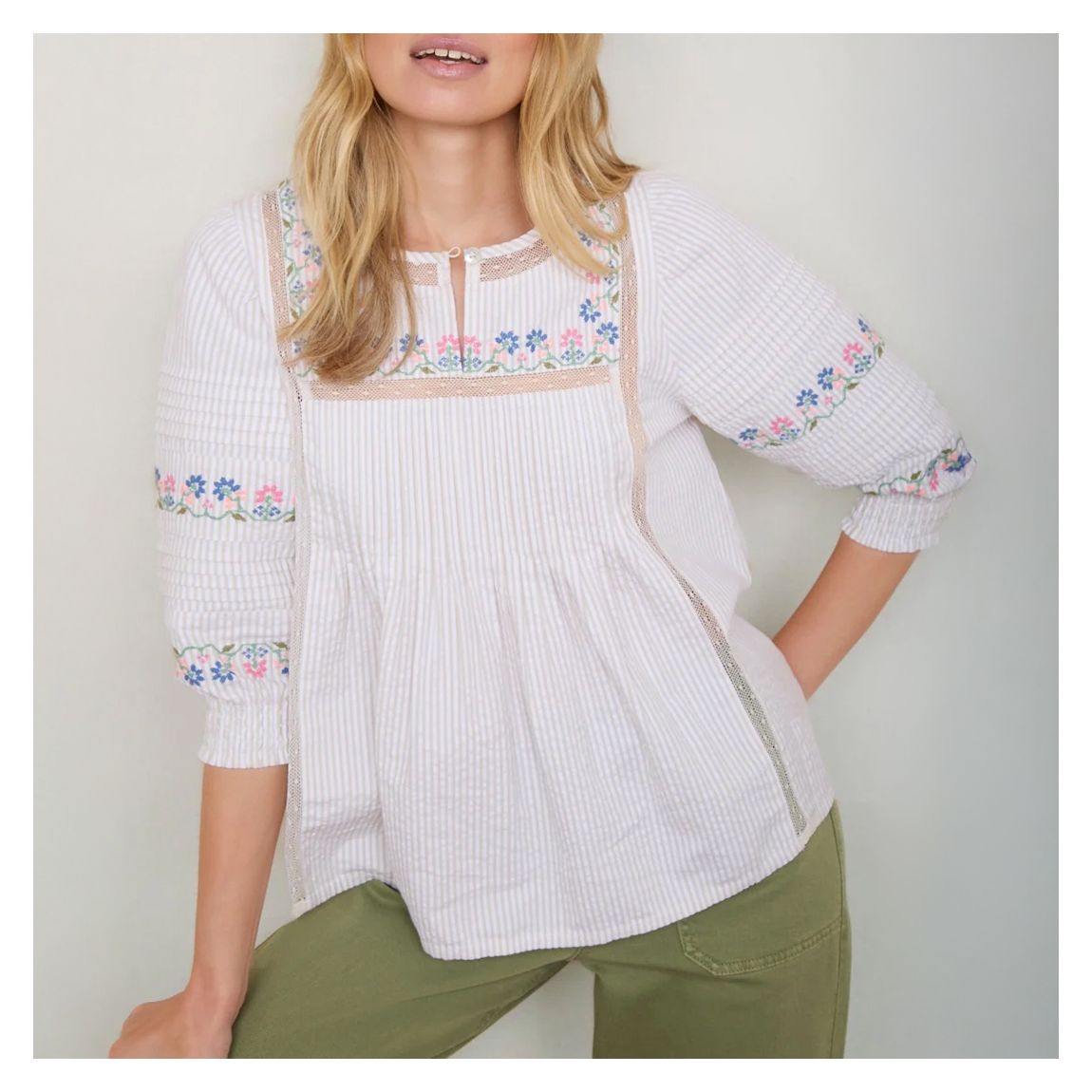 Green Stripe Deandra Embroidered Blouse main product photo