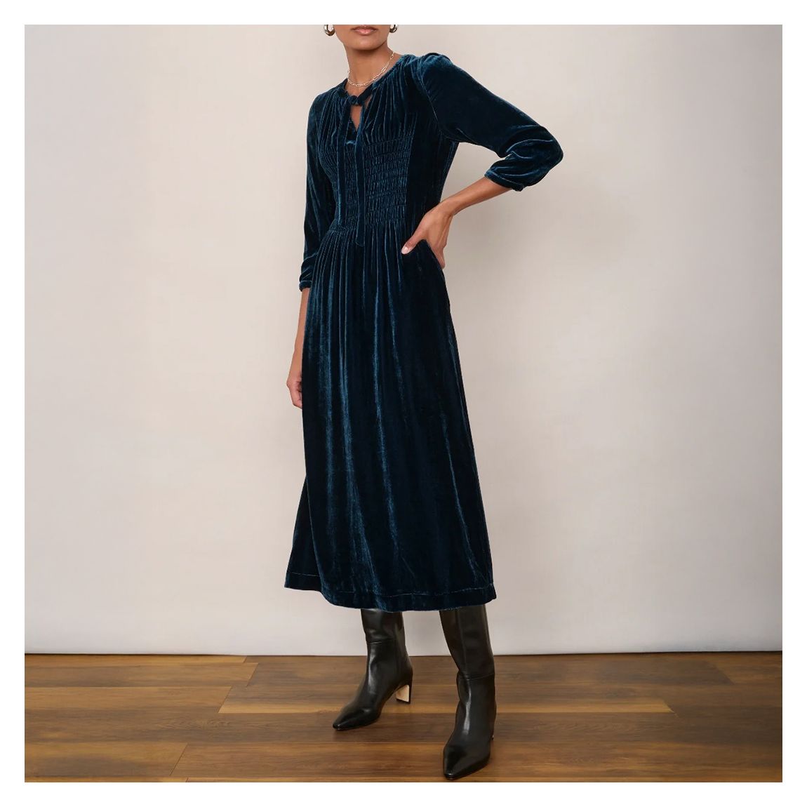Teal Bree Silk Blend Velvet Dress main product photo
