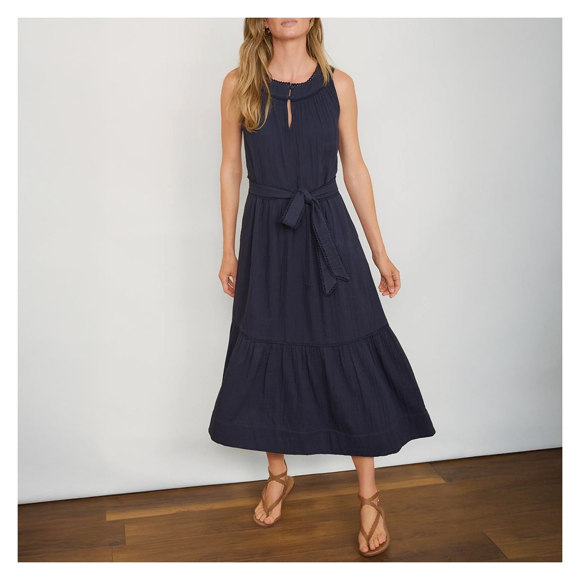 Navy Casey Halterneck Cotton Blend Midi Dress main product photo