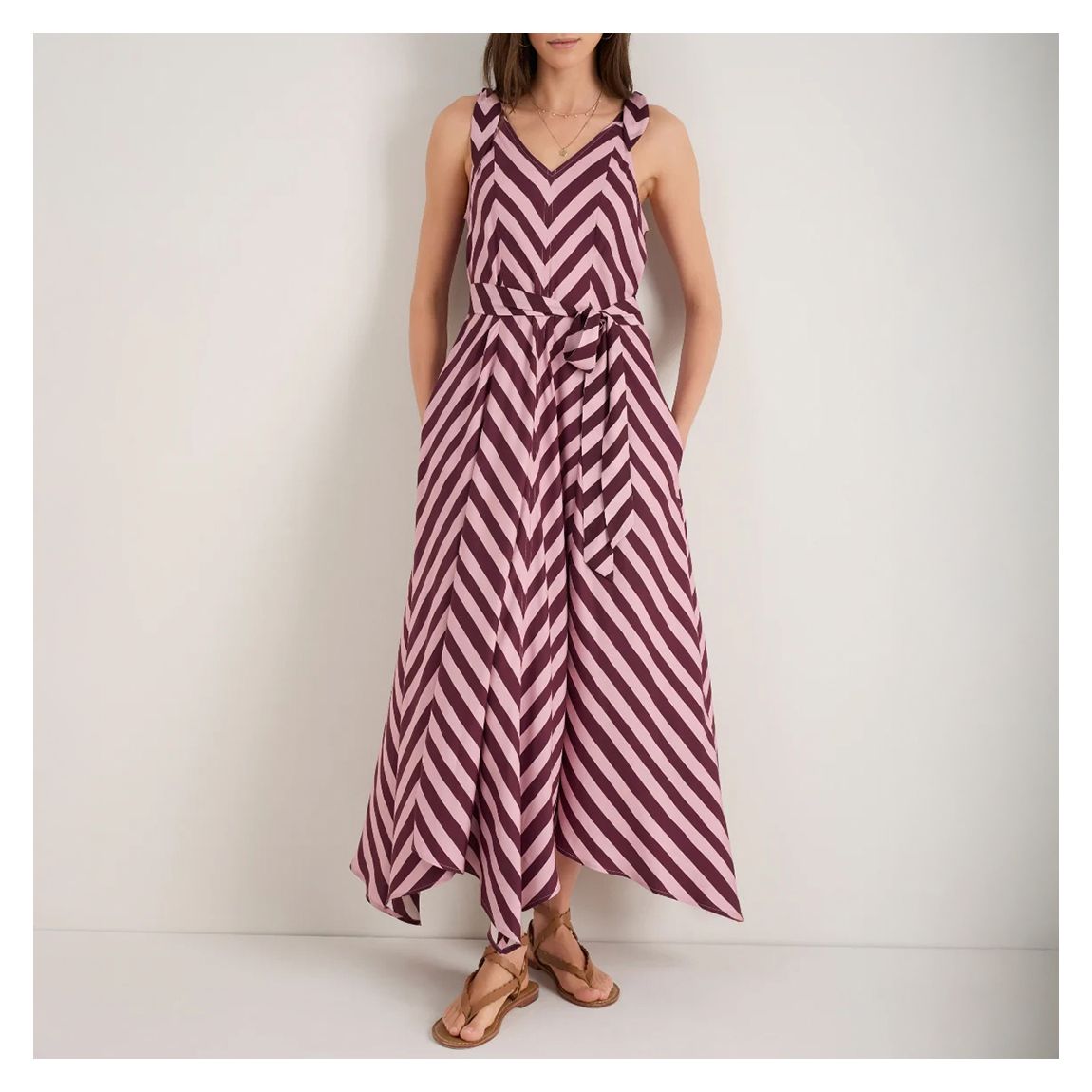 Plum Stripe DB X Wyse Hanky Hem Midi Dress main product photo