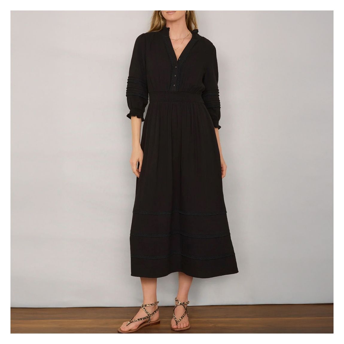 Black Alina Cotton Blend Midi Dress main product photo
