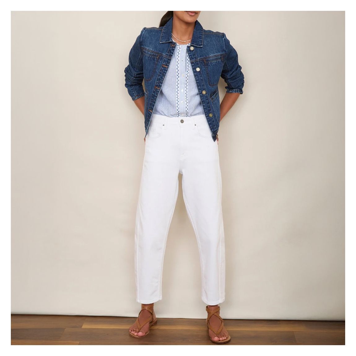 White Cassia Barrel Stretch Jean main product photo
