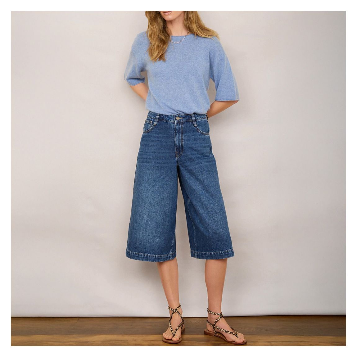 Mid Blue Christie Culotte Denim Jorts main product photo