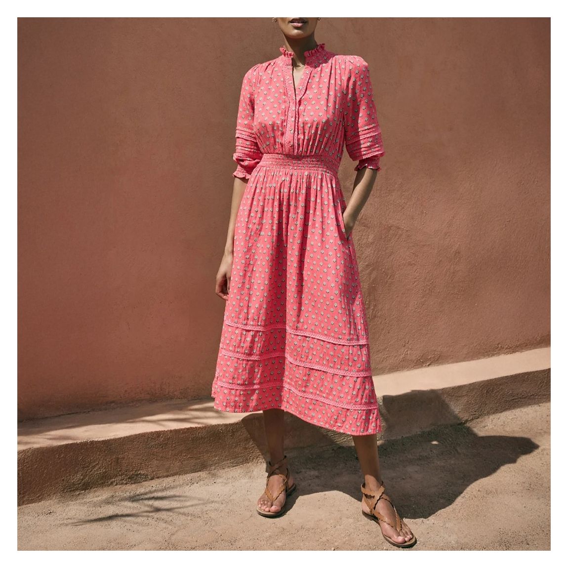 Hibiscus Pink Alina Cotton Midi Dress main product photo