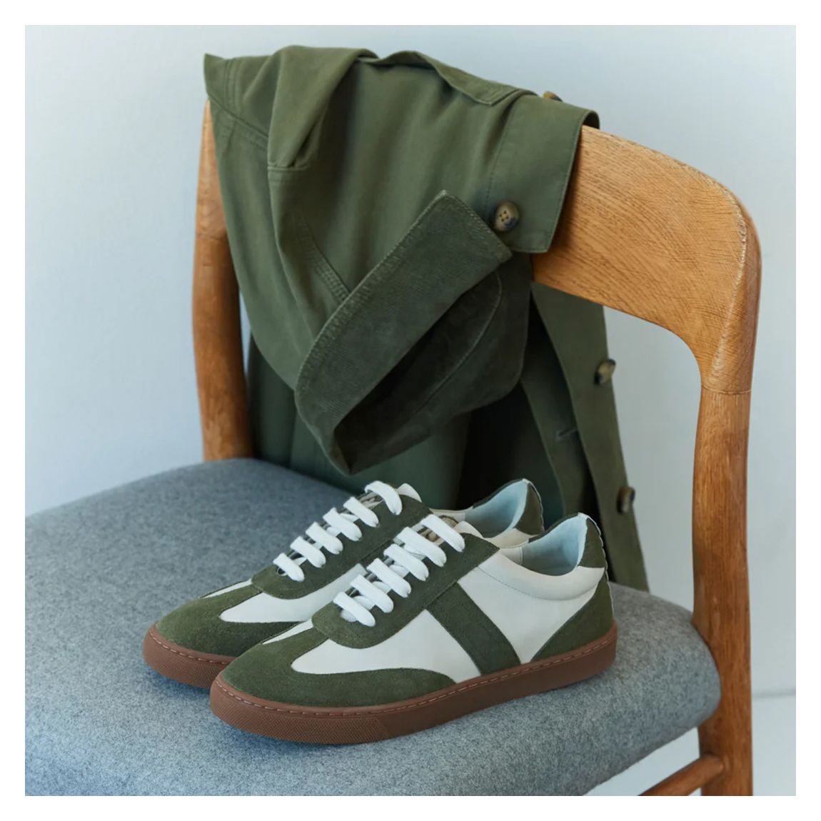 Ivory/Olive Green Gigi Leather Trainer main product photo