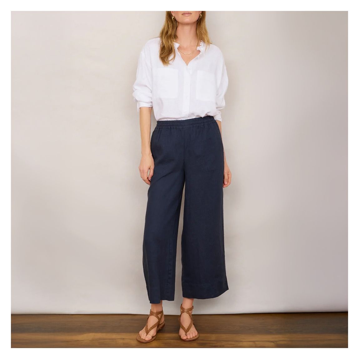 Navy Angeline Linen Cropped Trouser main product photo