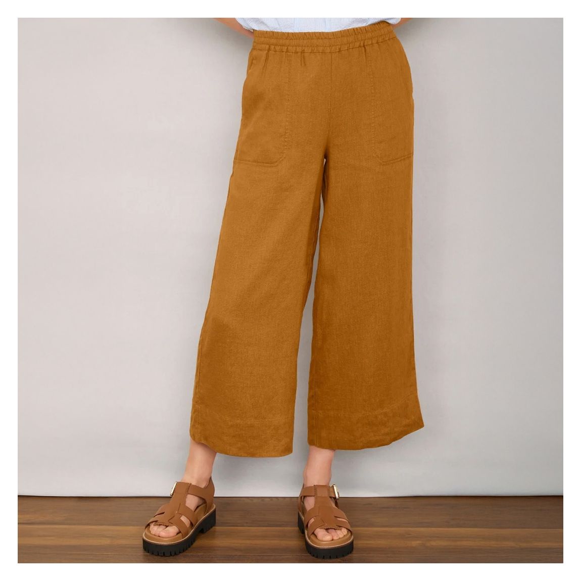 Tan Angeline Linen Cropped Trouser main product photo