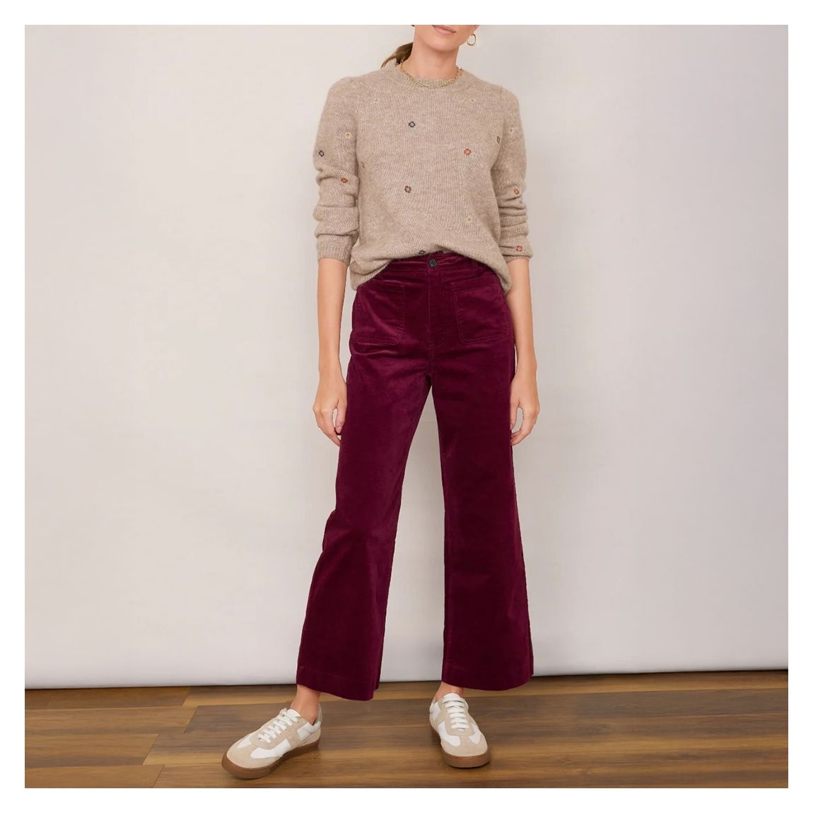 Burgandy Jules Velvet Stretch Trouser main product photo
