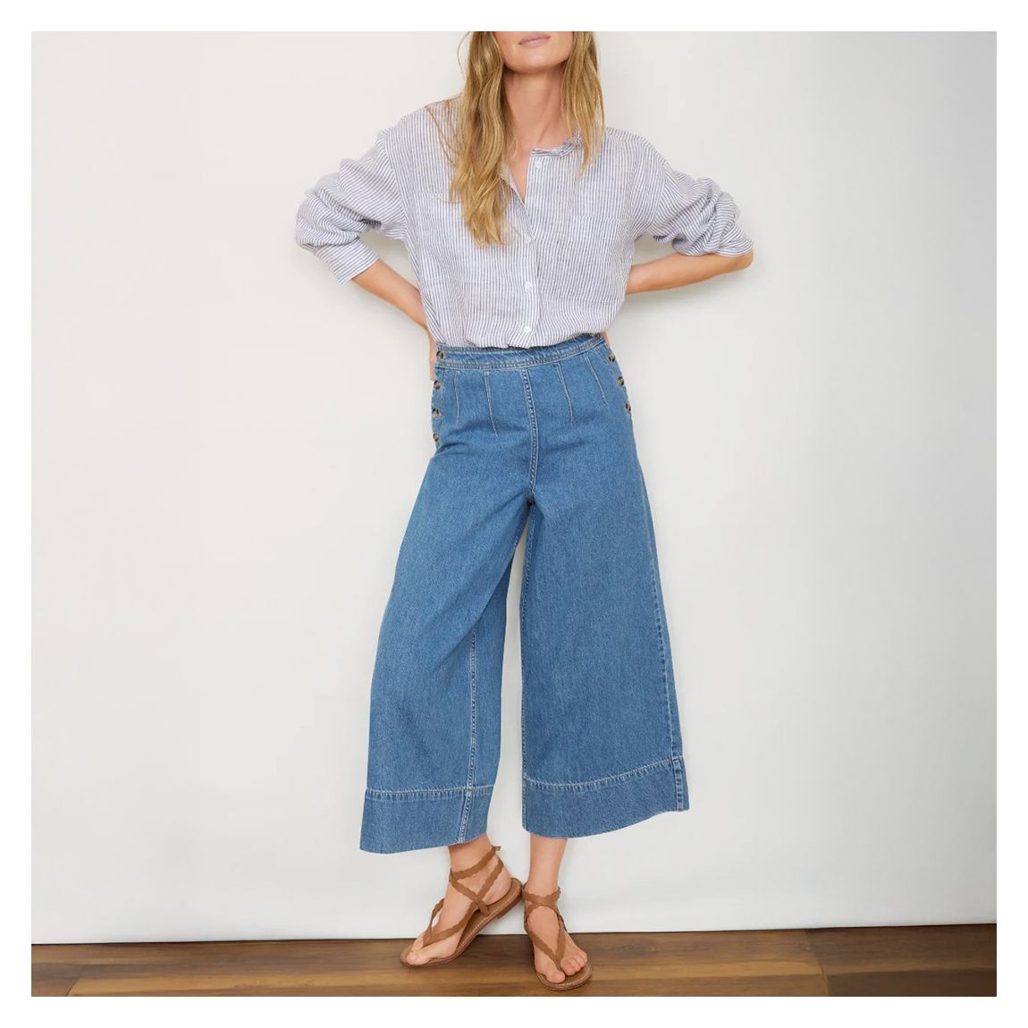 Mid Blue Jade Sailor Culotte Cotton Jean main product photo