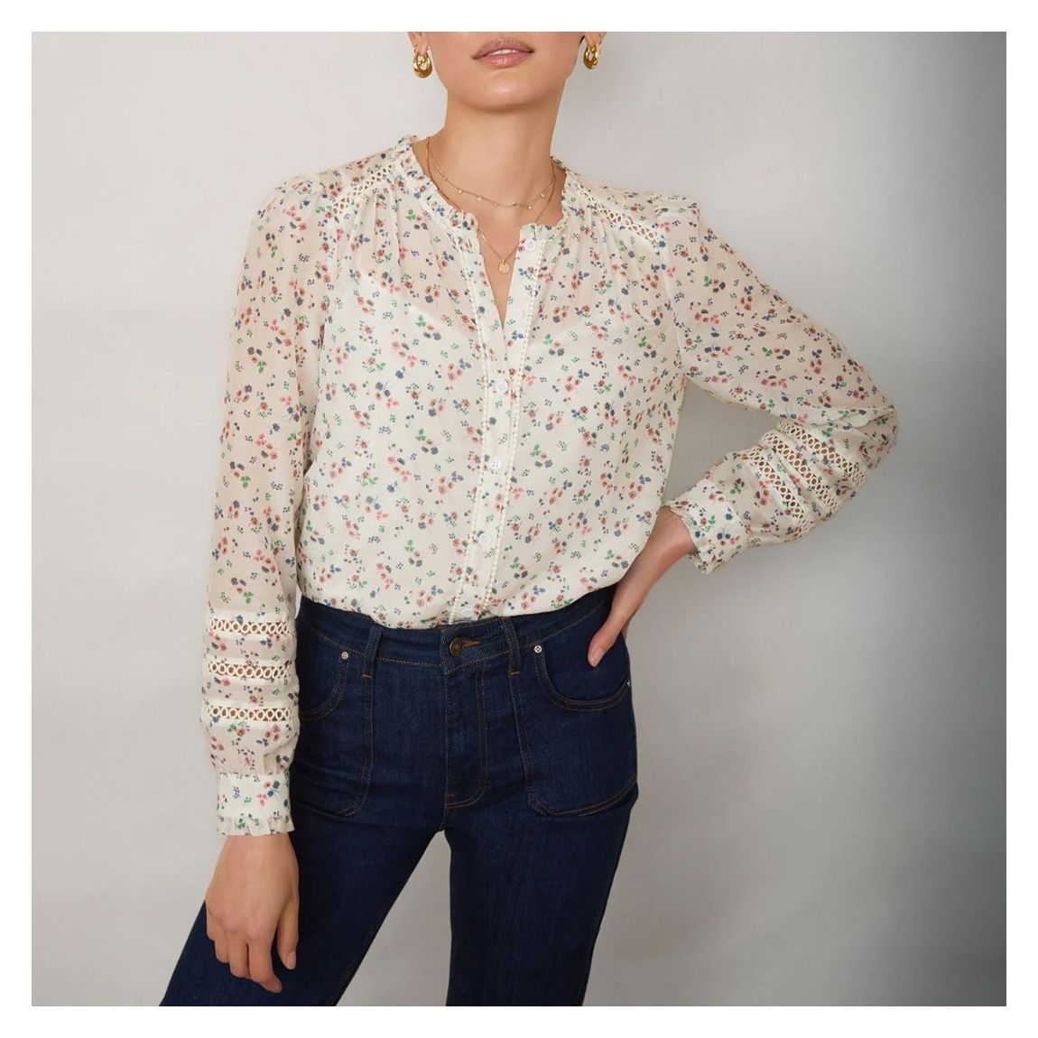 Ivory Ditsy Floral Parker Silk Blend Blouse main product photo