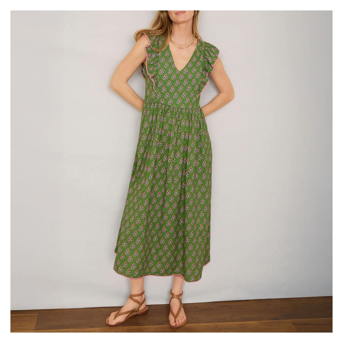 Green Printed Simone Cotton Midi Dress main product photo
