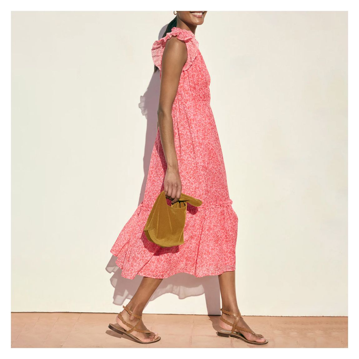 Pink Floral Miah Summer Cotton Blend Midi Dress main product photo