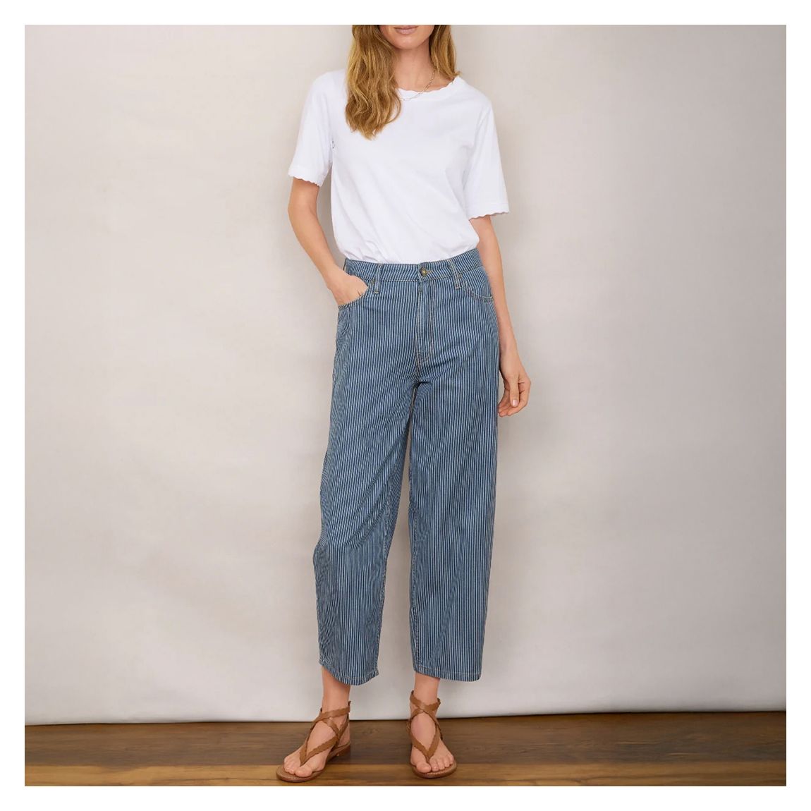 Blue/Ivory Stripe Lula Barrel Cotton Jean main product photo