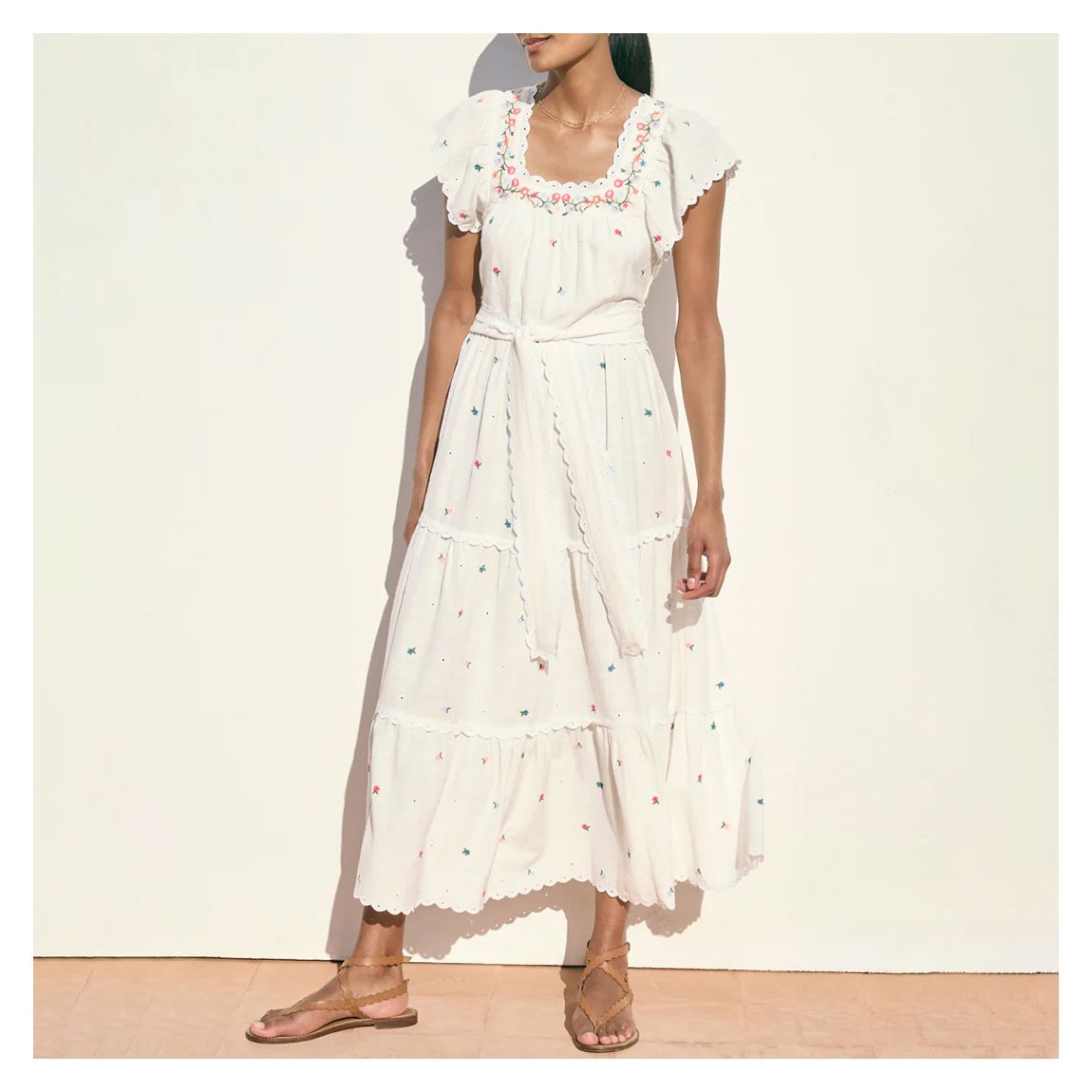 White Floral Embroidered Romilly Dress main product photo