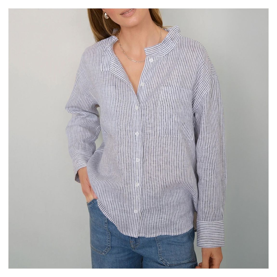 Blue Stripe Odile Linen Shirt main product photo