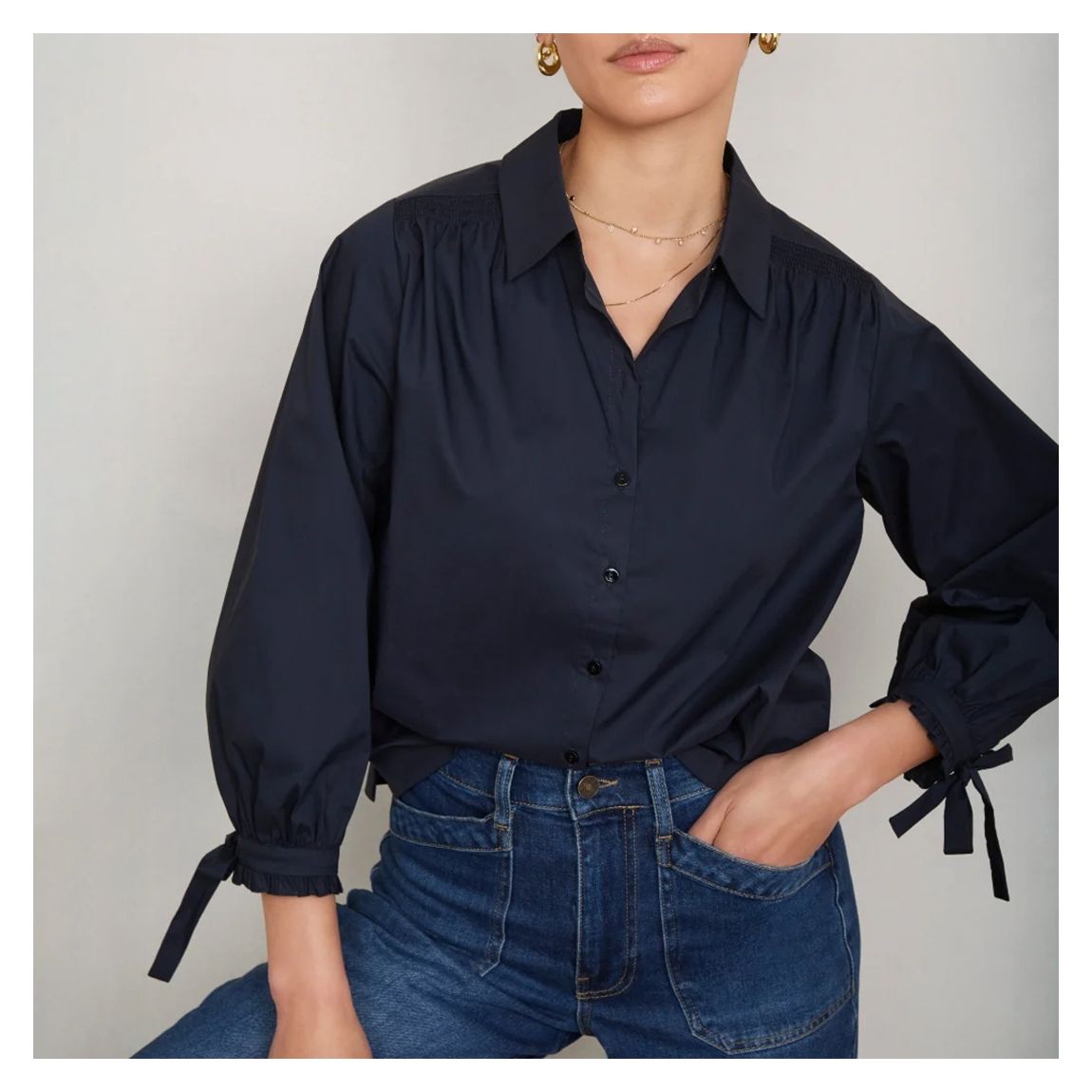 Navy Marissa Cotton Blend Shirt main product photo