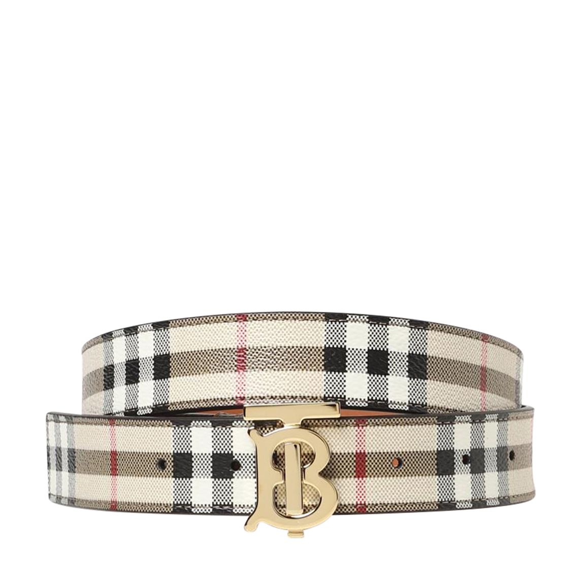 Brown Leather & Light Gold Canvas Vintage Check Burberry Tb Belt main product photo