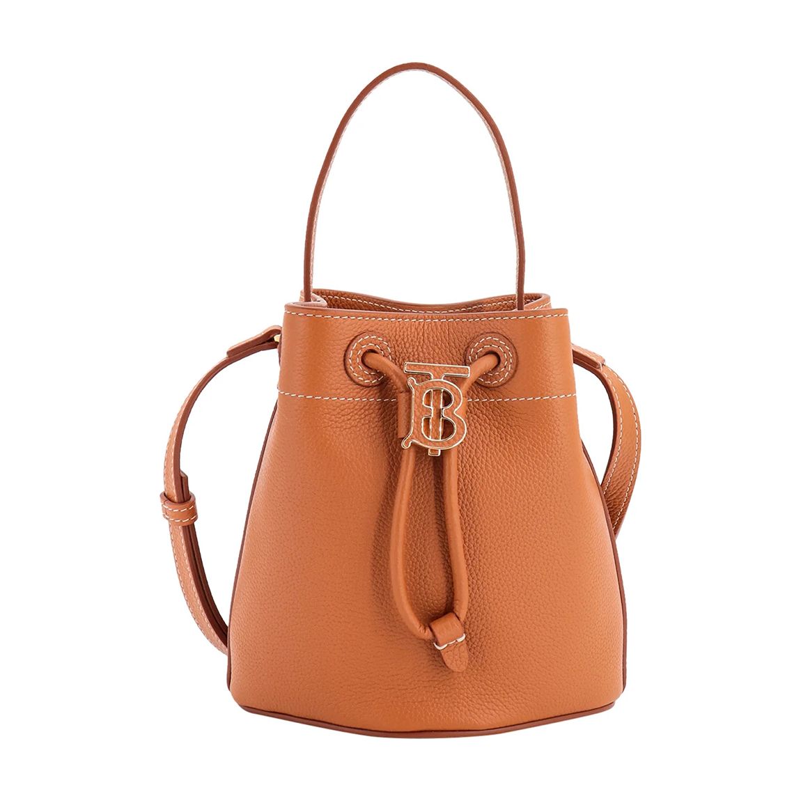 Brown Leather Drawstring Burberry Bucket Bag main product photo