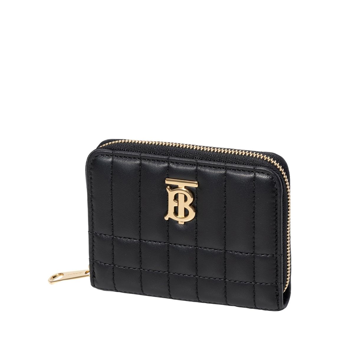 Black Leather & Gold Zip Wallet Burberry Coin Purse main product photo