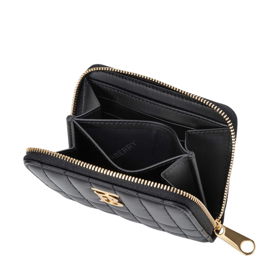 Black Leather & Gold Zip Wallet Burberry Coin Purse main product photo