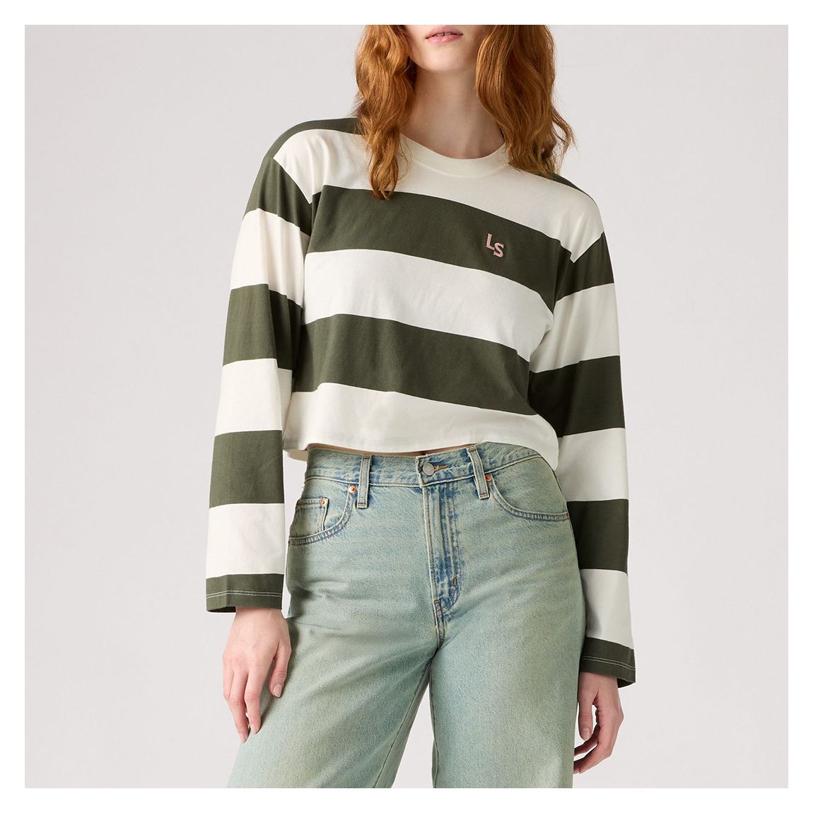 Green/Cream Cropped Rugby Top main product photo
