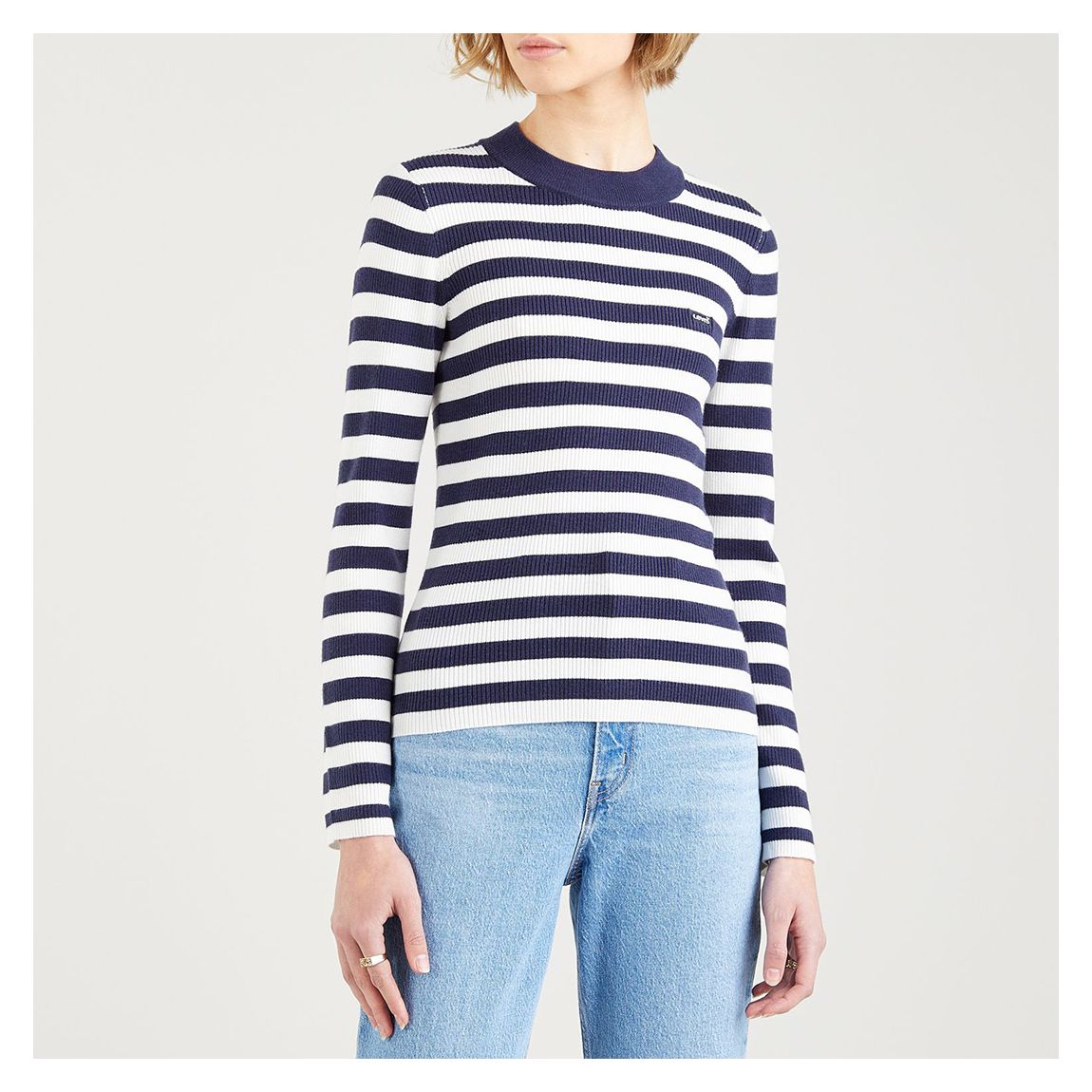 Navy/White Rib Crew Sweater main product photo